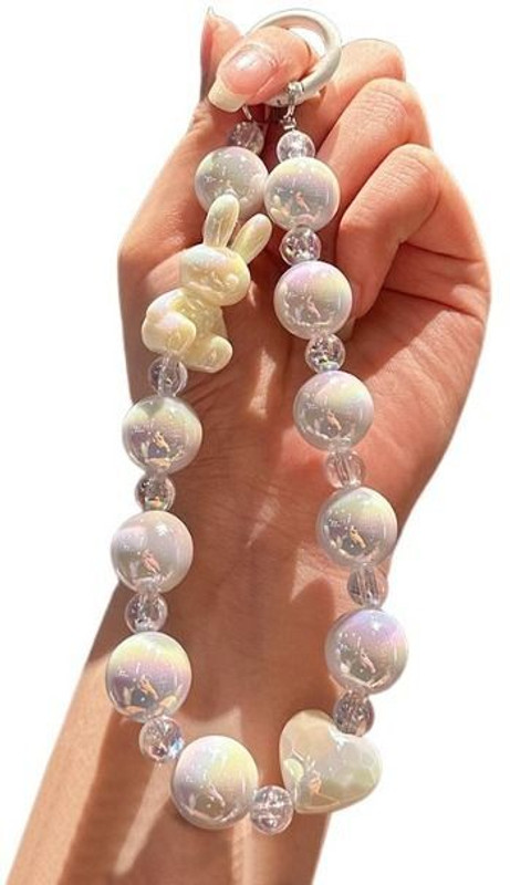 gustave Cute Bunny Beaded Phone Chain Wrist Strap With Shimmery Acrylic Beads Phone Charm(Purple)