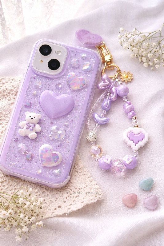CASECULT HEART PURPLE Cute Beaded Phone Charm Strap | Aesthetic Keychain for Girls” Phone Charm(LAVENDER, Purple)