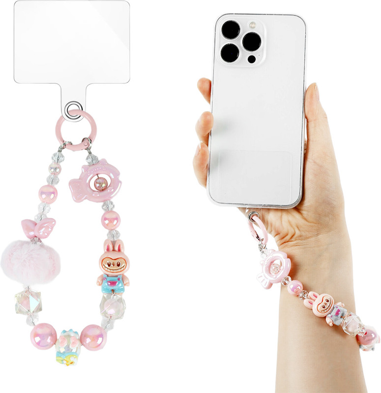 PALAY Cartoon Monster Keychain With Acrylic Beads Phone Chain And Purse Charm Phone Charm(Pink)