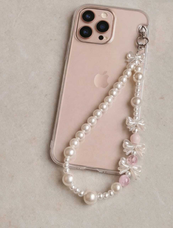 Yogesh Charm Beaded Mobile Hanging Strap | Stylish Phone Cover Bracelet (White & Pink) Phone Charm(White)