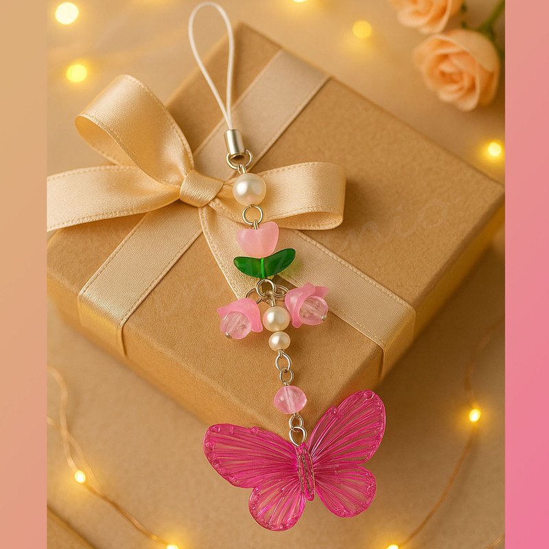 TUBA artistry Phone Charm Butterfly Rose Flower Beads For Women and Girls Bag Key Chain Y2K Phone Charm(Pink)