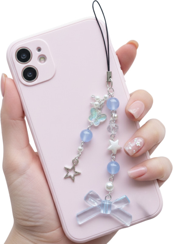 SNOWY SHOP Coquette Heart Bow Mobile Strap Beaded Bag Hanging Keychain Accessory for Girls Phone Charm(Pastel Blue)