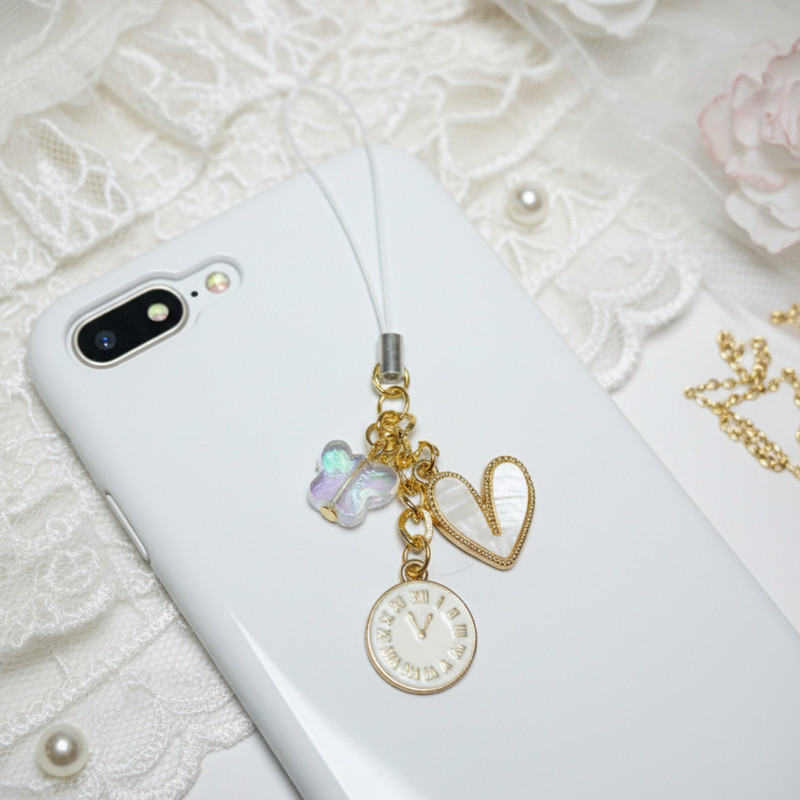 SNOWY SHOP Seashell Heart Pendant Mobile Hanging Bag Strap & Keychain for Girls Women Phone Charm(White)