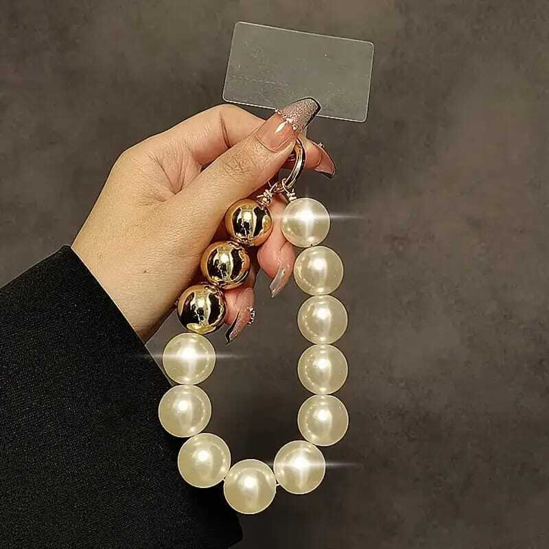 draky jewels Classic Beads & Charms Phone Charm(off white, Gold)