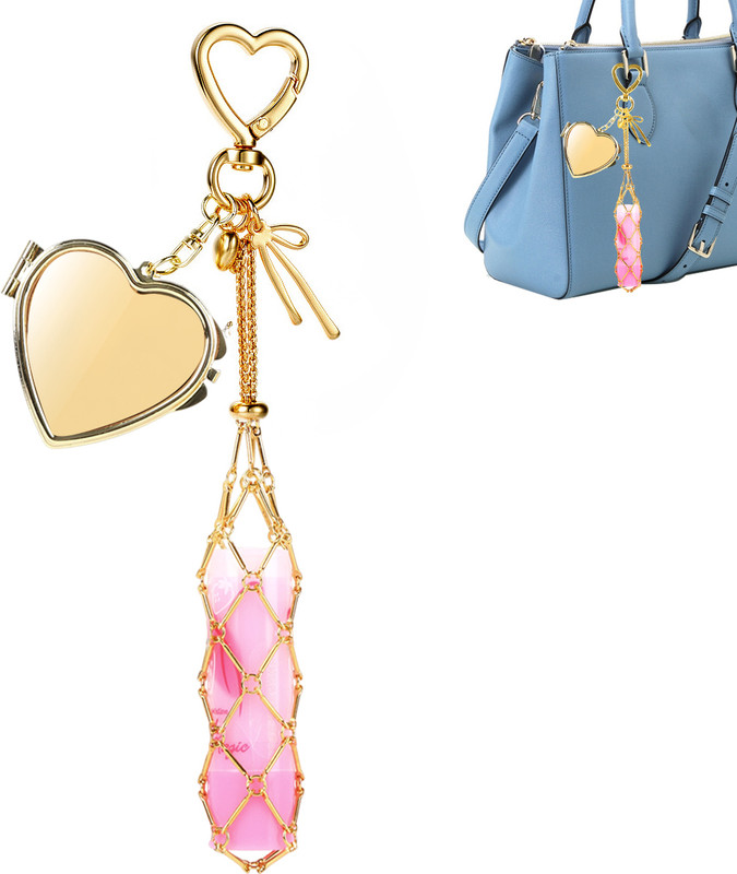 gustave Y2K Fashion Metal Lipstick Holder with Mirror Golden Heart Clasp Charm Phone Charm(Golden)