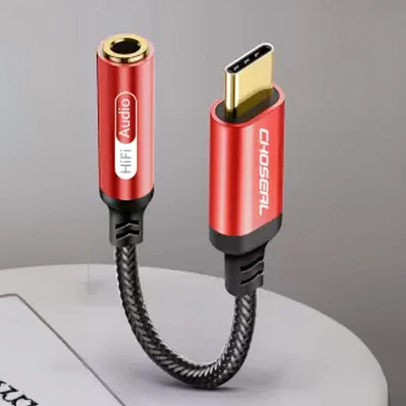 CHOSEAL Red Usb Type C To 3.5 Mm Audio Jack Connector With Hi-Res Dac Headphone Converter Phone Converter(Android)