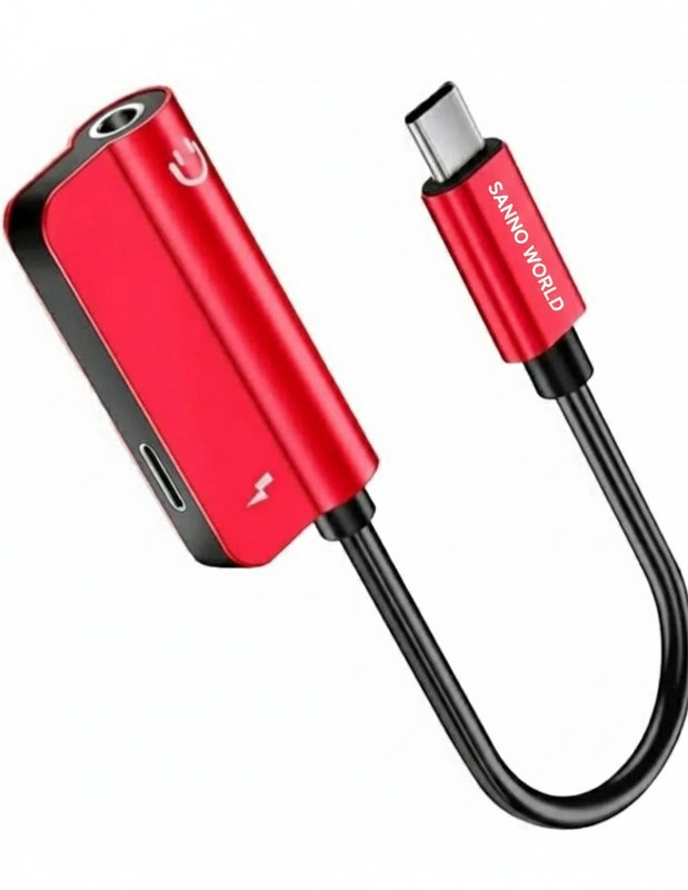 SANNO WORLD Red 2in1Cto3.5mm Headphone Jack Adaptor/Connector Aux Audio(not supporting calling) Phone Converter(Android)