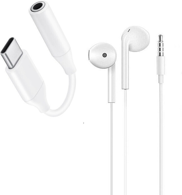 Pacificdeals White Combo Of Type C to 3.5mm Audio Jack Connector Adapter Aux Cable Dongle Cable Converter & 3.5mm Earphone Headphone Compatible with Samsung Galaxy Z Fold 3 Z Flip 3 Z Fold 2 Z Flip Phone Converter(Android Smartphone)