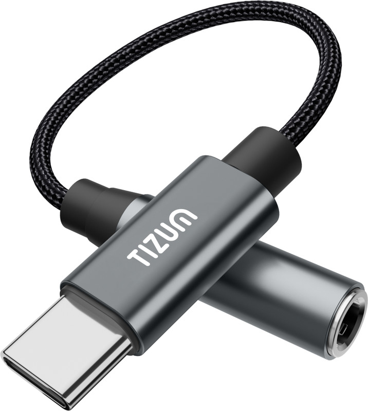 Tizum Grey Case Magic Type C to 3.5mm Audio Jack Adapter with DAC Phone Converter(Braided USB C to Aux Cable Connector | Hi-Fi Stereo Headphone Converter)