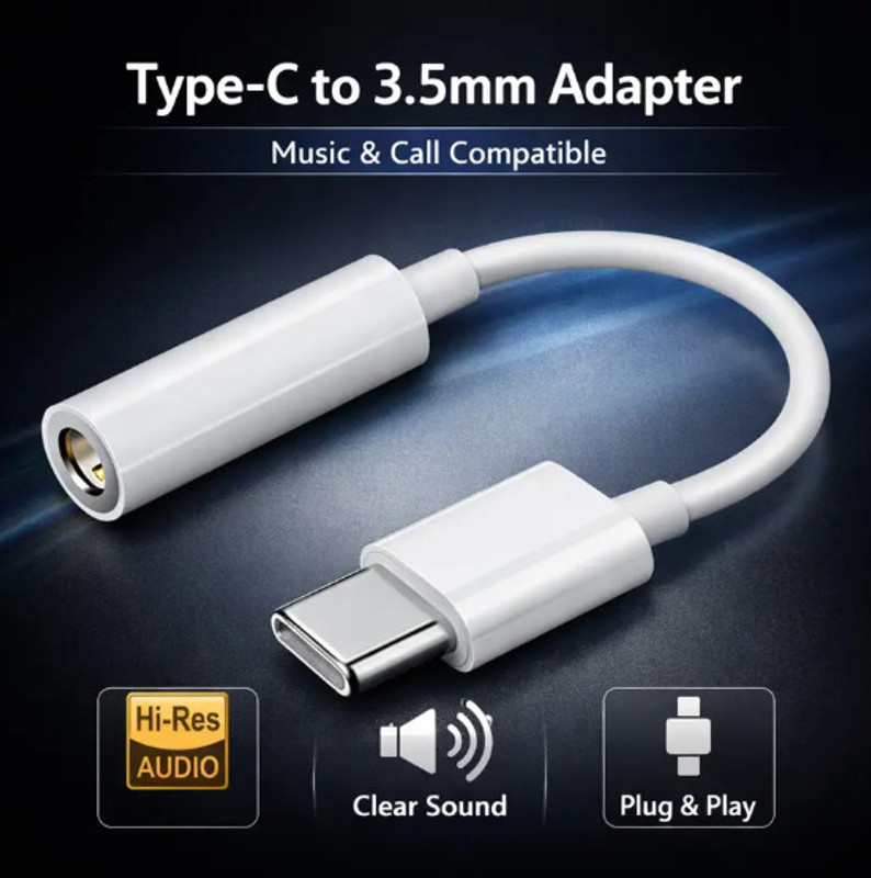PRODART White USB Type C to 3.5mm Audio Connector Adapter| For Android & iPhone Type-C Phones Phone Converter(Android, iOS)