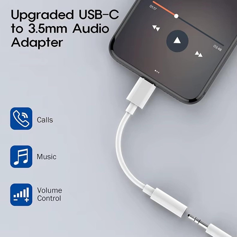 CABTRONICS White USB-C to 3.5mm Earphone Converter – Compact Audio Dongle Phone Converter(Android, IOS, Windows)