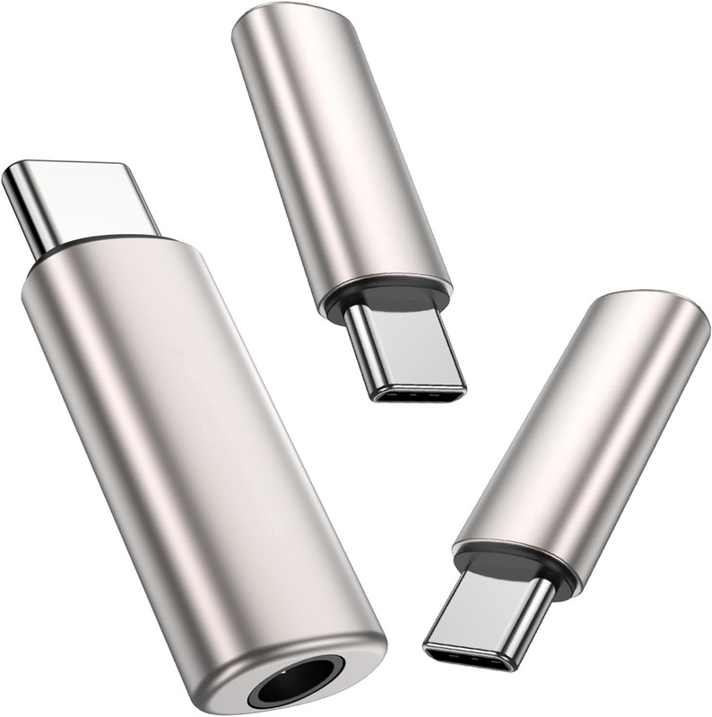 KAELAN Silver 3pcs Type C to 3.5mm Audio Jack Connector Stereo Jack to Type C 3.5 mm Grey Phone Converter(Android)