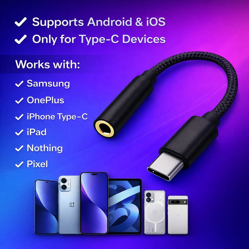 ULTRADART Black USB Type C to 3.5mm Audio Adapter for Headphones Phone Converter(Android, iOS)