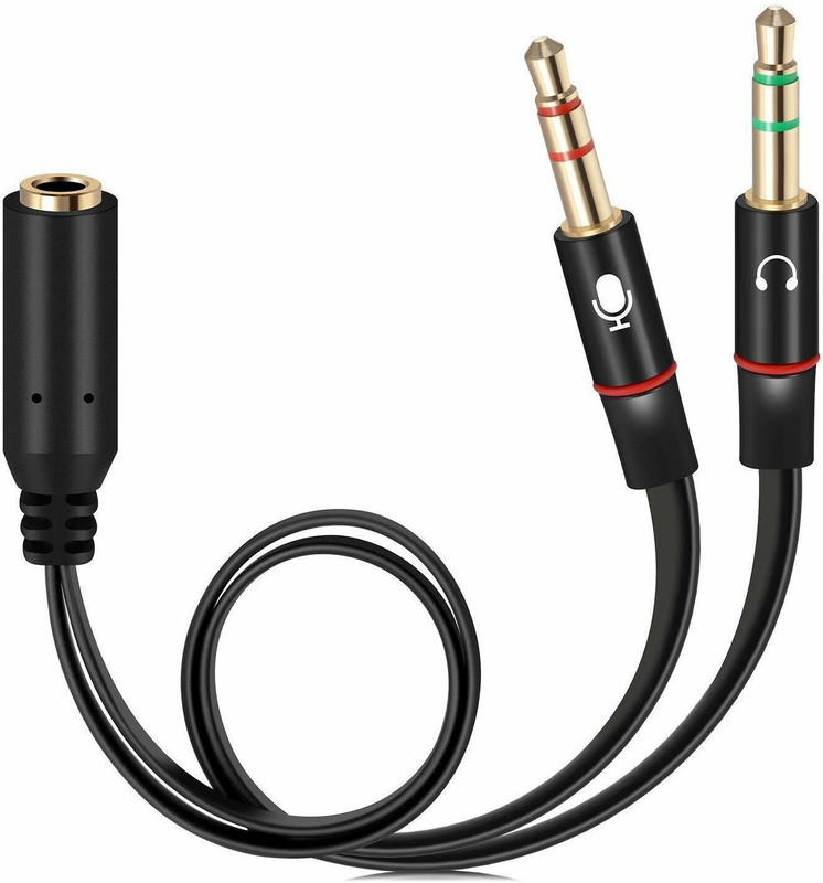 Cute Click Black Gold Plated 2 Male to 1 Female 3.5mm Earphone Mic Audio Y Splitter Phone Converter(Cable for PC Phone Converter)