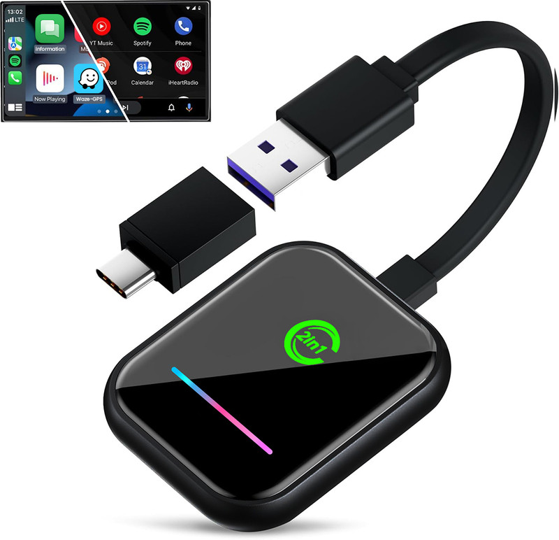 ELEPHANTBOAT Wireless 2 in 1 Adapter for Wired Android Auto Carplay 1 W AV Control Receiver(Black)