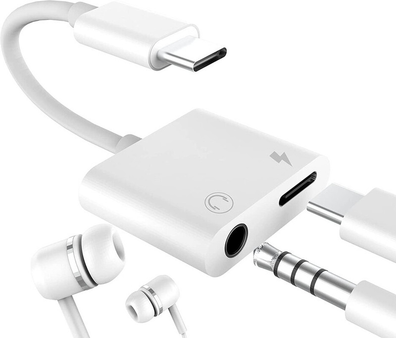 ELECOVER White Type C to 3.5mm Aux 2 in 1 Headphone Splitter Adapter & Charging Converter White Phone Converter(Yes)