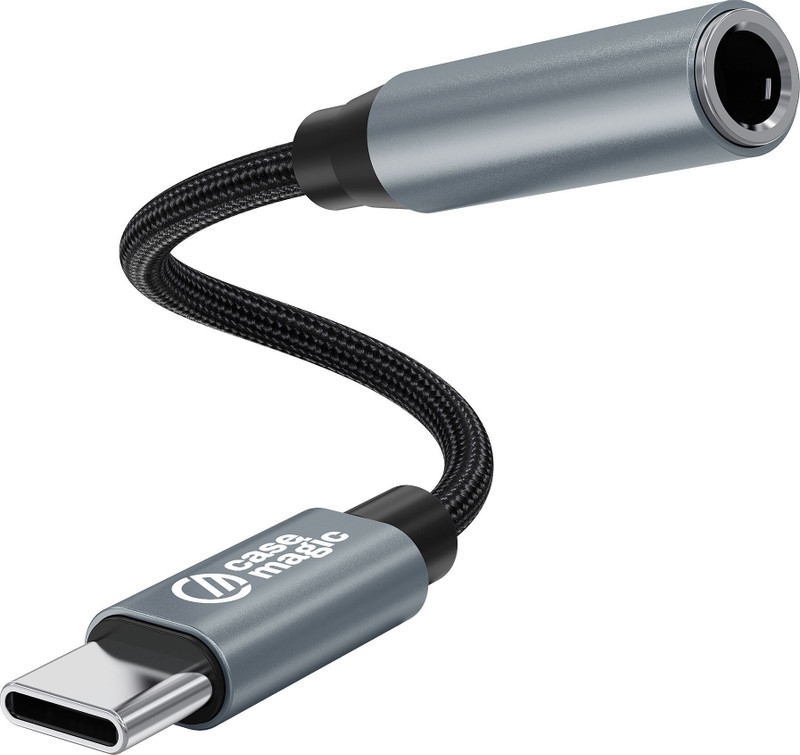 Case-Magic Grey Type C to 3.5mm Audio Jack Adapter with DAC | Hi-Fi Stereo & Braided Aux Cable Phone Converter(Yes)