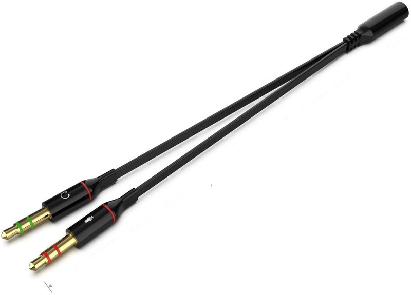 ZENIFY Black Gold Plated 3.5 mm Headphone 2 Male to 1 Female 3.5mm Headphone Mic Audio Cable Phone Converter(Android, IOS, win)