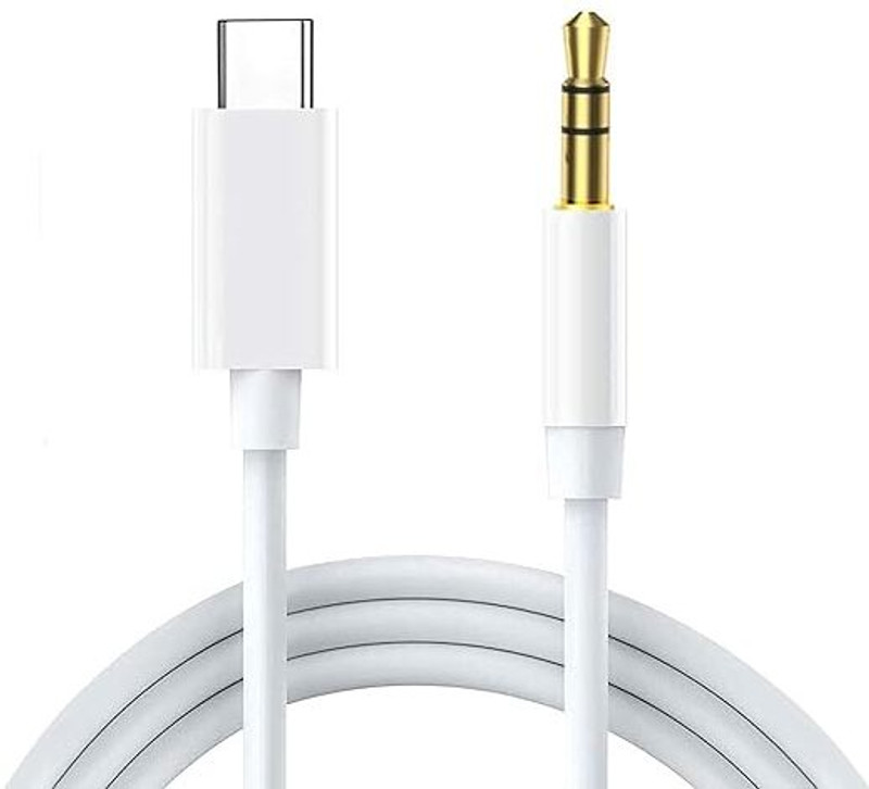 GENIUSGRAWTH Powder White 3.5mm Type-C to AUX Cable Car, USB Type C 3.5mm Adapter Compatible, Samsung Phone Converter(Type C)