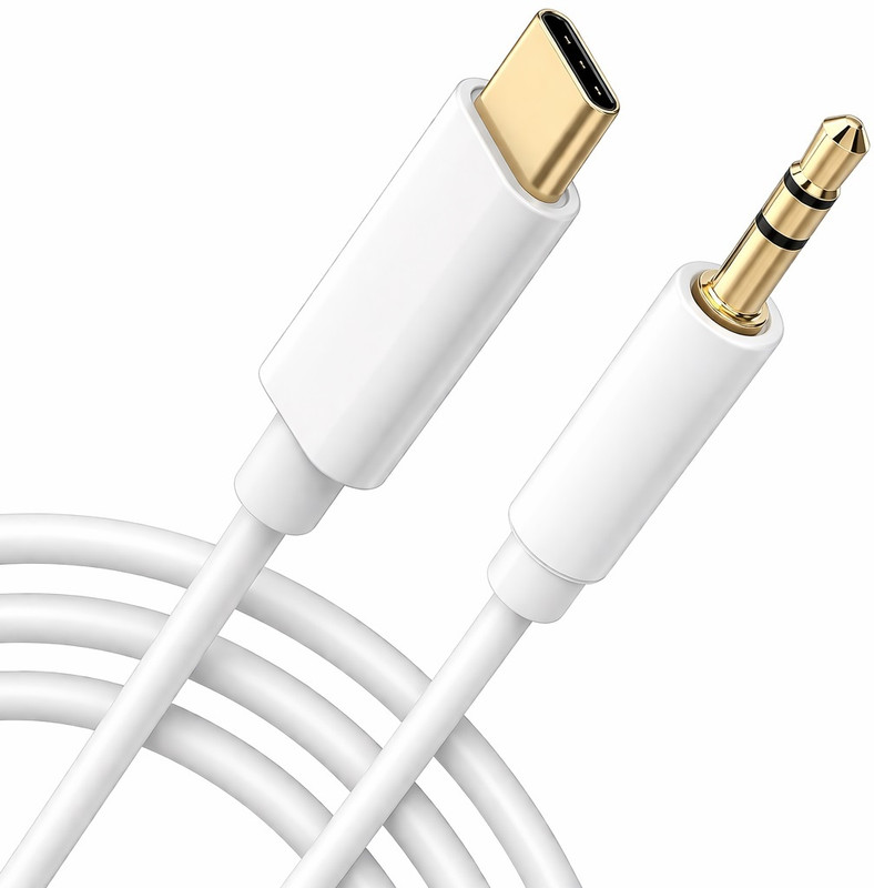 Expresscraft Powder White Adapter Cable Type C 3.5 to 3.5mm Headphone Jack, Upgrade Sound Compatible Phone Converter(8 Pin)