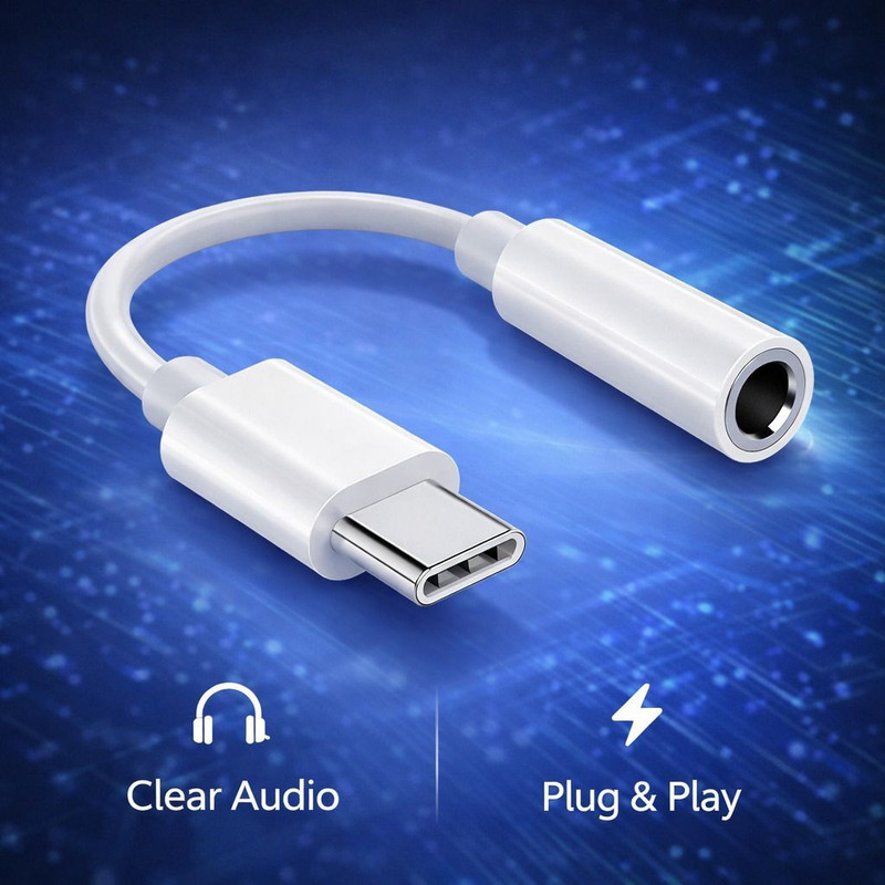 ULTRADART White Type C to AUX Cable Adapter | USB C to 3.5mm Earphone Jack Phone Converter(Android, iOS)