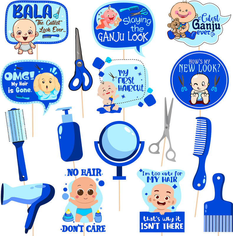 ZYOZI First Hair Cut / Mundan Ceremony Decorations Photo Booth for Boy (Pack of 16) Photo Booth Board(Birthday)