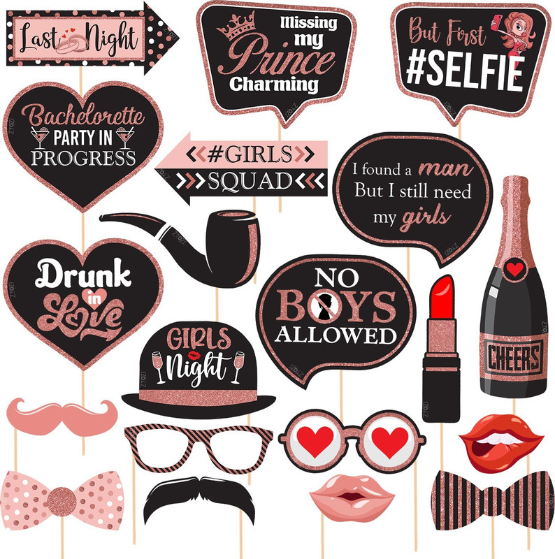 ZYOZI Bachelor Party Photo Booth Props - 20 Pieces - Funny Bachelor Party (Rose Gold) Photo Booth Board(Bachelorette)