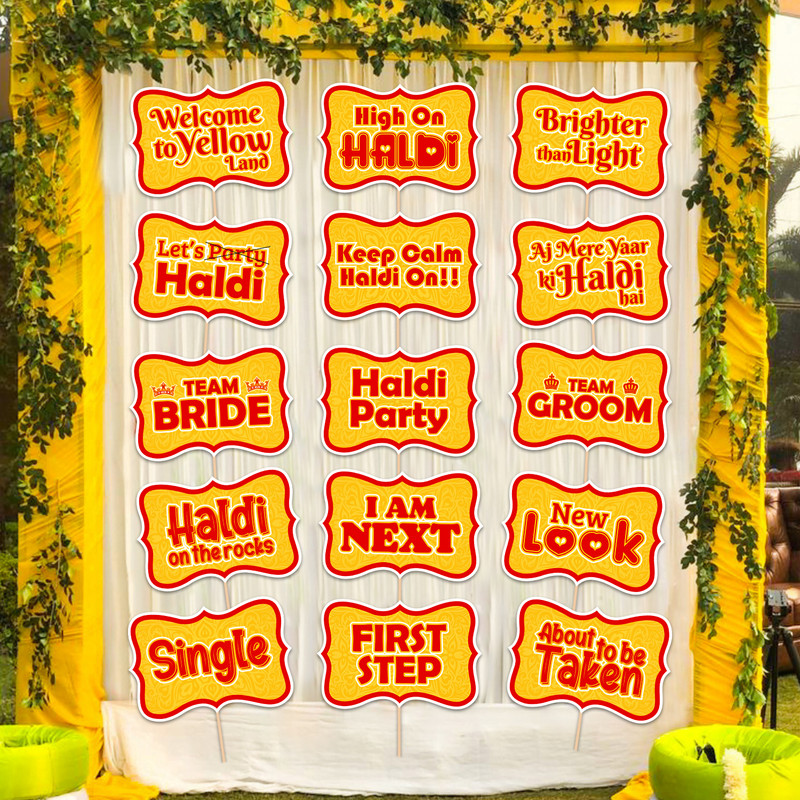ZYOZI 15Pcs Haldi Props for Photoshoot,Wedding,Haldi Props for Bride Mehandi Photo Booth Board(Wedding, Party)