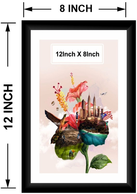 vectopic Framed Painting/Wall Decoration, Set of 3 Black Frame, 12x8"-07 12 inch 2D(Black)