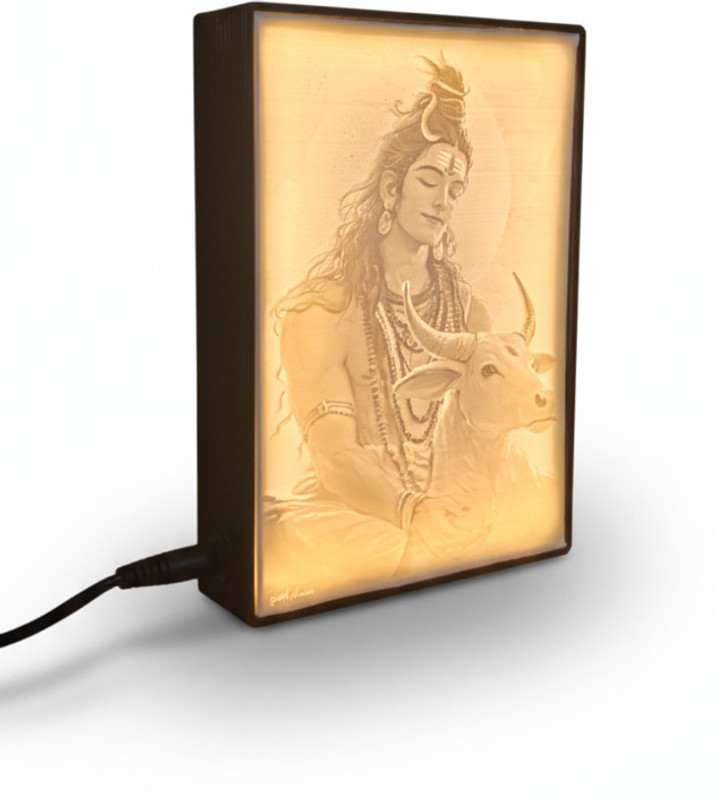 ThreeDTheengs Lord Mahadev 3D LED photo Illusion Frame 8 inch 3D Printed Lord Shiva Photo Frame(White, Black)