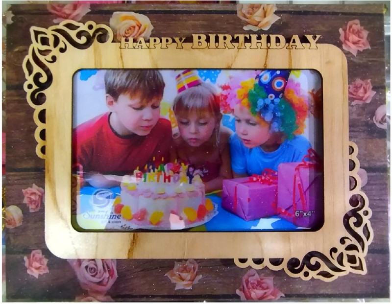 PAARE Laser Cut Wood Happy Birthday Photo Frame 14 inch Birthday Photo Frame(Multicolor)