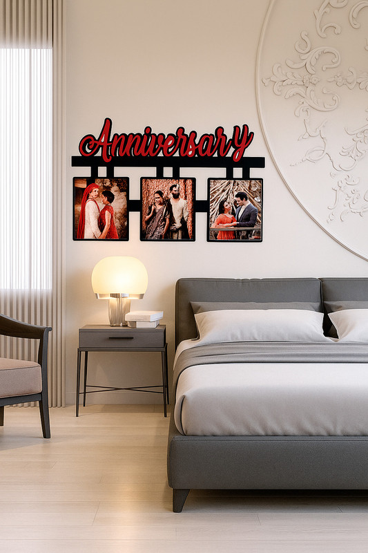 AMGHUB Customized Wooden Collage Photo Frame 8×12 Inch | Personalised Gift for Family 18 inch Customize Photo Frame(Red)