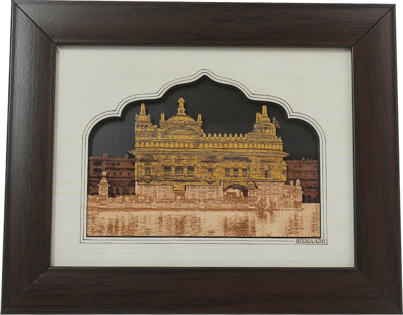 Bismaadh Golden Temple 6.5 inch Decorative Religious 2 In 1 Wooden Photo Frame, For Table Top & Wall Hanging(Brown)