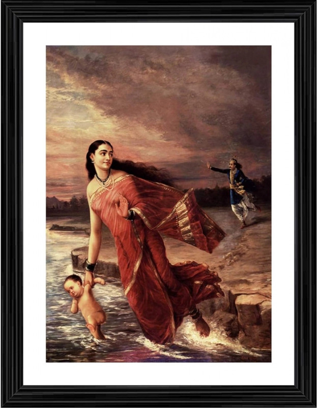 ABSECOM Ganga and Shantanu 1890 Painting With Wood Photo Frame 14 inch frame(Multicolor)