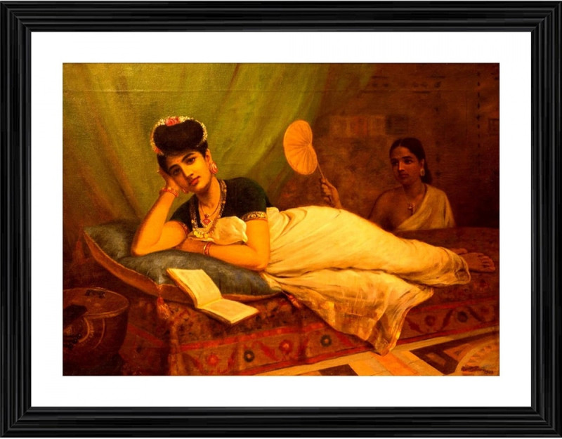 ABSECOM Reclining Nayar lady 1902 Painting With Wood Photo Frame 14 inch Frame(Multicolor)