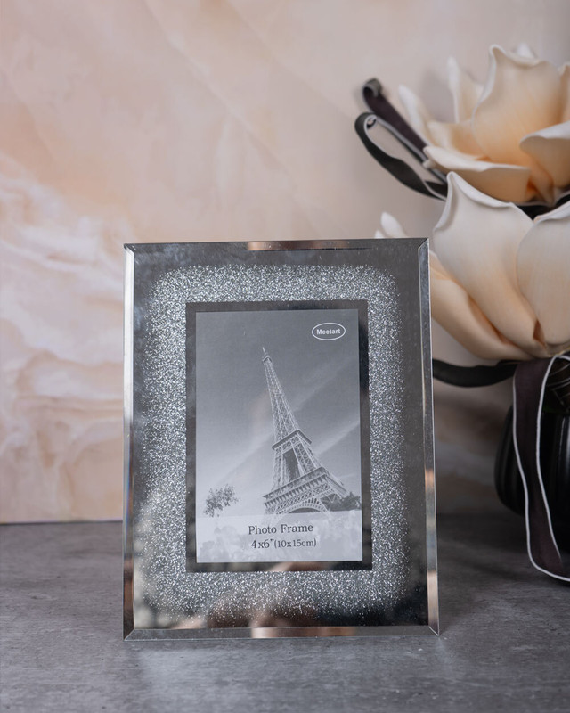 AARVIDECOR Glitter Marble Finish Pink & Light-Blue 4x6 Inch – Elegant Tabletop Wall Display 6 inch Glitter(Silver)