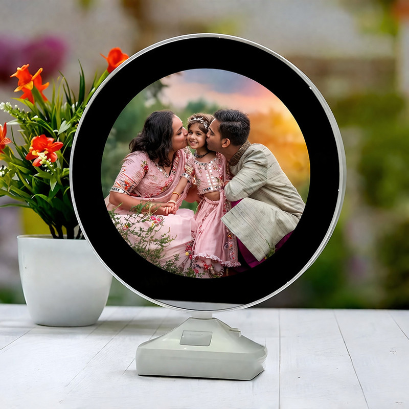 Coxy Trandy Taj Glass Photo Frame(5 Photos) 7 inch LED Mirror Photo Frame(White)