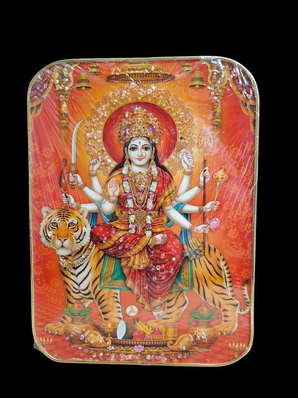 Firmus Mata Rani Photo Frame Goddess Durga Maa Picture Frame for Home Temple 12X9 Inch 12 inch Mata Rani Photo Frame Goddess Durga Maa Picture Frame for Home Temple 12X9 Inch(Multicolor)