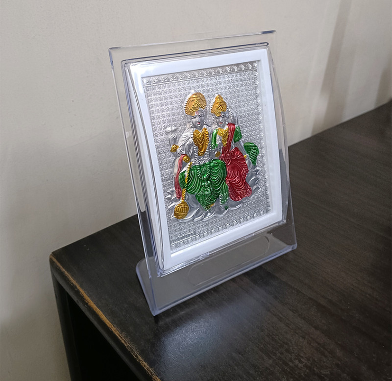 Hitech 999 Silver Lakshmi Rarayan Photo frame Stand 7 inch  Photo Frame(Silver)