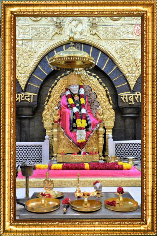 JASHVIRA Sai Baba-02 12 inch No Glass Use(Goldan Frame)