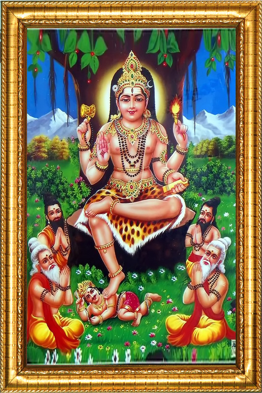 JASHVIRA Dhaksin Mukhi Hanuman Ji 12 inch No Glass Use(Goldan Frame)