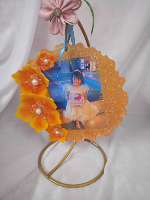 Swati Arts and Crafts Resin Photo frame with stand 8 inch Photo frame with stand(Orange)