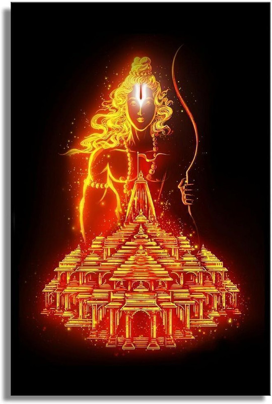 Abhi Online Shop Lord Shree Ram Wall Art Photo Frame Synthetic Wood Hanging Poster for Home Decor 24 inch Pooja Room Living Room Shop Spiritual Wall Painting (16x24 Inches)WAP-7081430716(Orange)