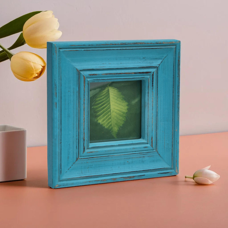 Green Decor Antique Wooden Natural Photo Frame Turquoise Distress Wall Decor Home Décor 4 inch Table Decor, Wall Decor, Office Decor(Light Green)