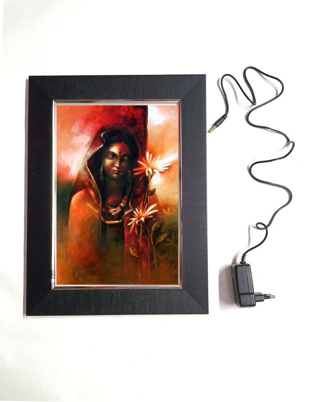 ANSHUL INTERNET 165 WOMEN DRAWING LED FRAME 11.5 BY 15.55 15.5 inch WALL HANGING(Wooden Pattern)