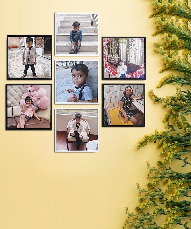 FAMILYVIBES Stickable Collage of 7 Photo Frames Rearrangeable Customizable Gift For All 8 inch Wall Mounting(White, Brown, Black)