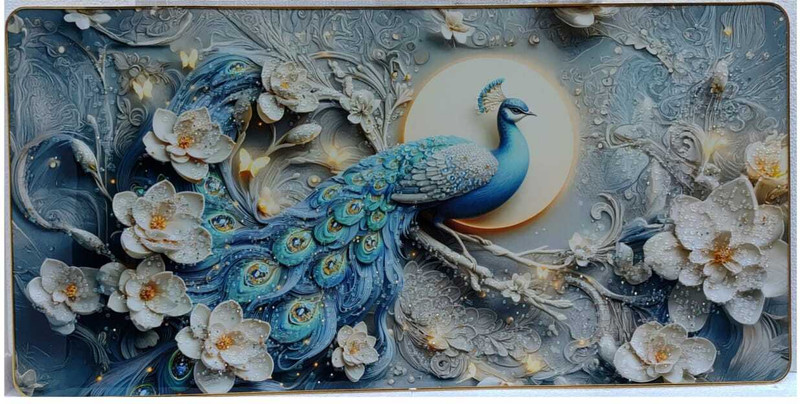 WholeSaleWorld 5D Decorative Wall Scenery of Peacock with Golden PVC Frame – 24 x 48 Inches 48 inch Wall Painting / Wall Scenery(Multioclor)