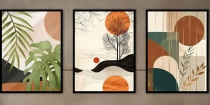 Singhatya Set of 3 Premium Abstract Wall Art Frames for home decore 13 inch wall(Black Colour)