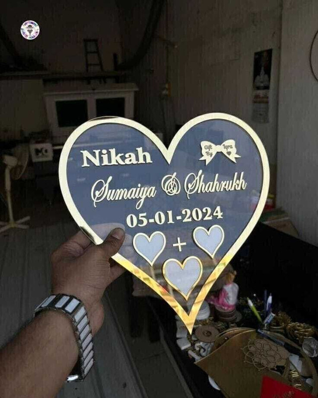 inventoo Heart shape couple thumb impression acrylic frame 8 inch Wedding Thumb Print(Golden, White)