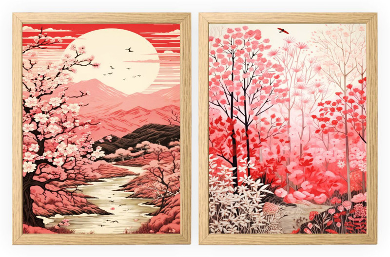 Hetshree Decor Wall Art Frame Set, Pink Vintage Floral, 25.4 x 33 cm 10 inch Wooden Frames with Acrylic Glass(Multicolor)